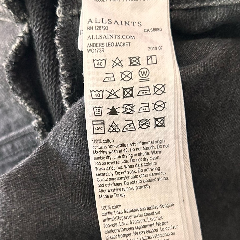 All Saints Anders Leo Mixed Media Cropped Denim Jacket in Washed Black Sz M/L - Picture 10 of 10